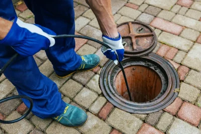 Plumber cleaning an outdoor sewer drain in Acworth