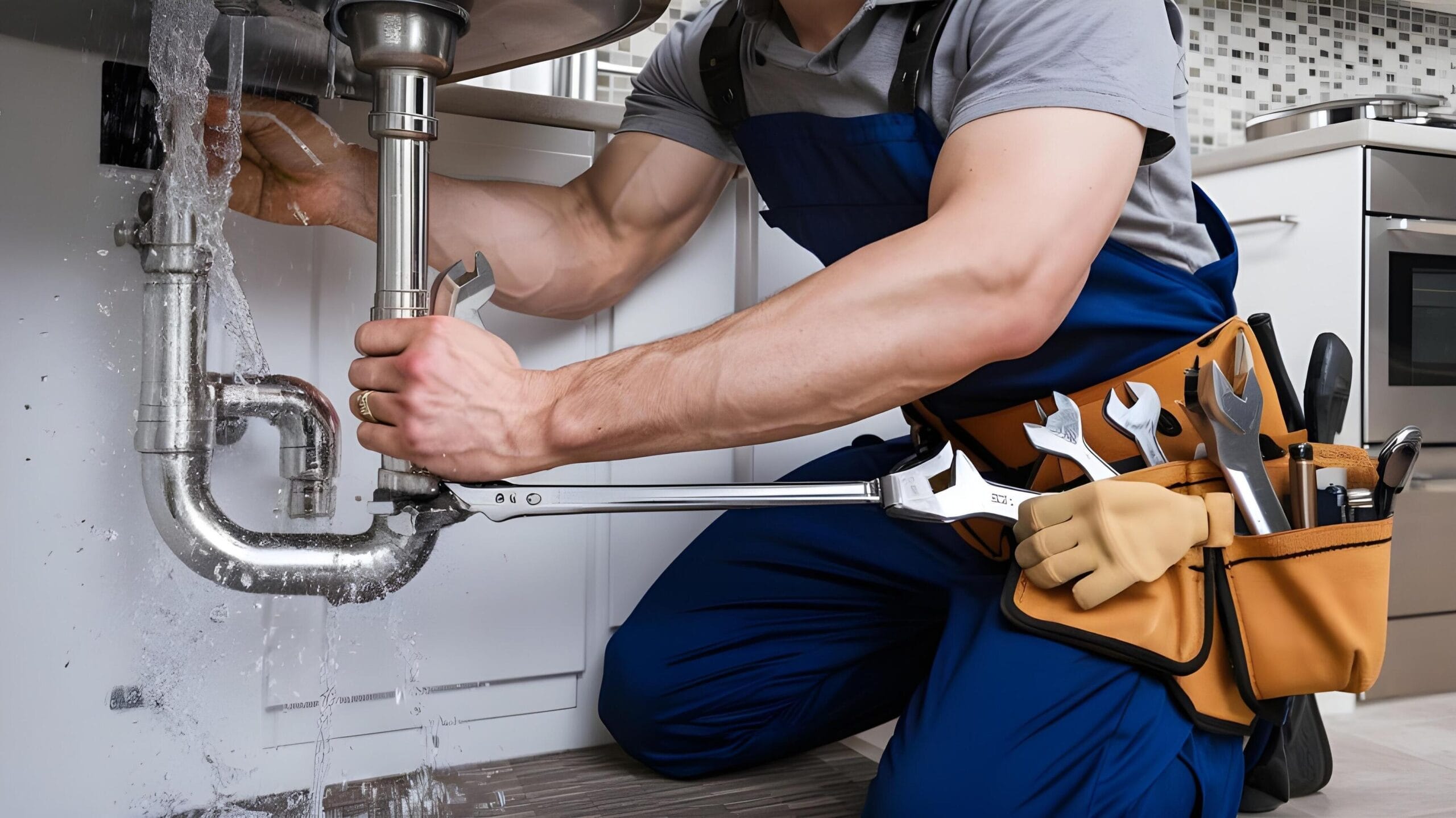 Plumber tightening a residential plumbing pipe in Acworth